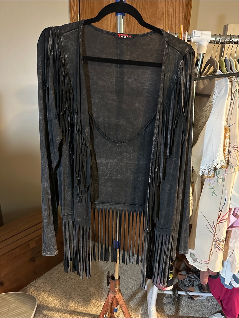Fringe Open-Front Women'sCardigan - Black